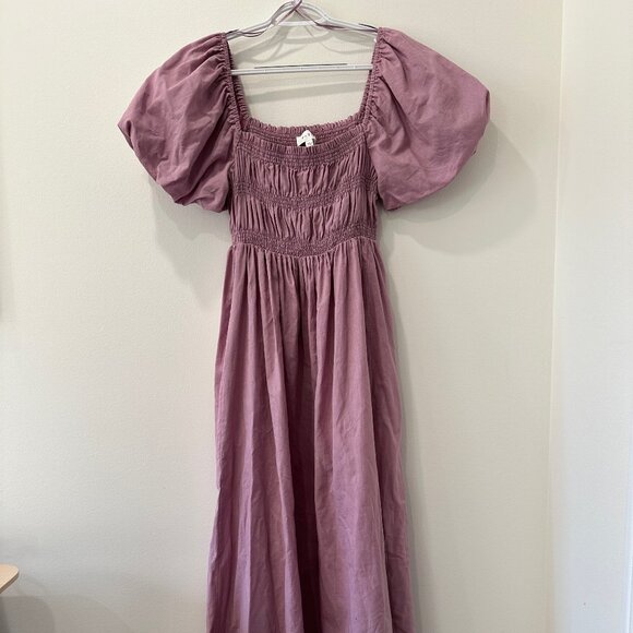 Mauve Puff Sleeve Smocked Maxi Dress Size Large - Picture 1 of 4
